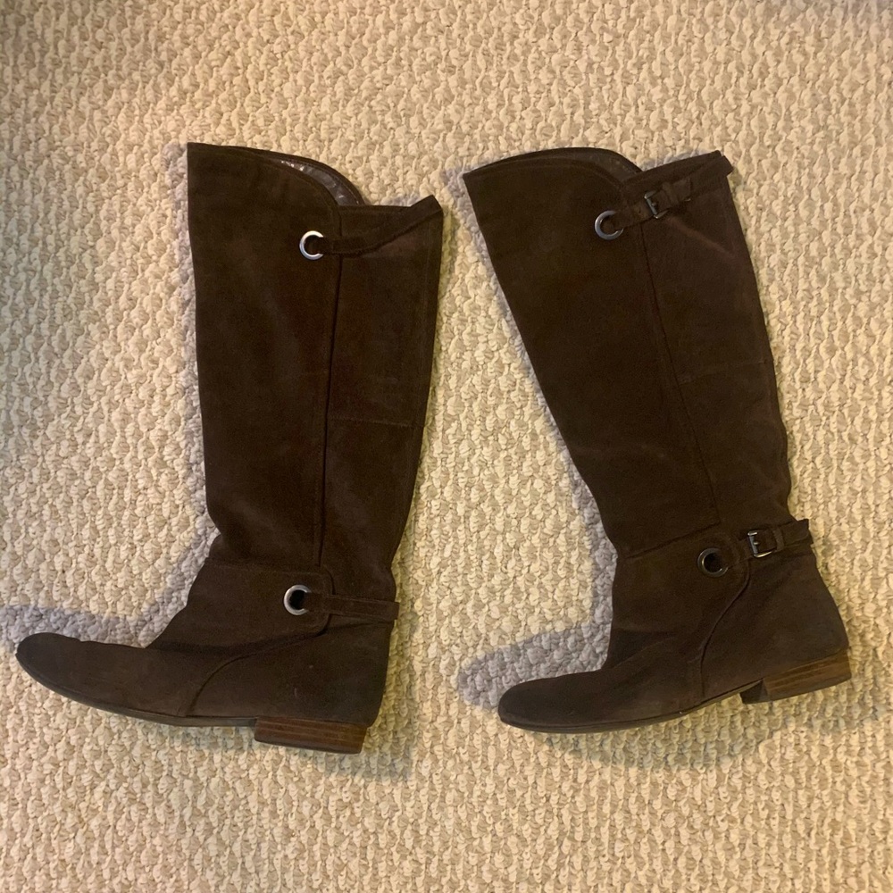 krafty honey brown suede leather knee high boots